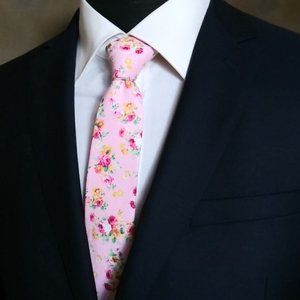 NEW! 100% Cotton Pink Small Floral Tie